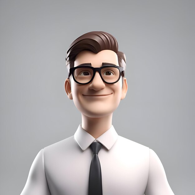3D-Illustration eines jungen Mannes in weißem Hemd und Krawatte mit Brille