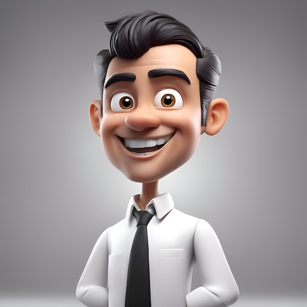 3D-Illustration eines lächelnden Geschäftsmanns mit weißem Hemd und schwarzer Krawatte