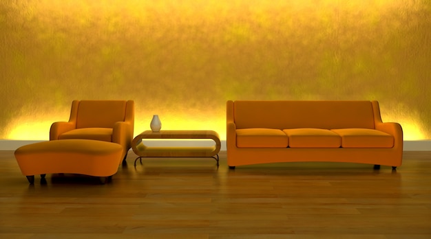 3d in der modernen Einstellung der zeitgenössischen Sofa machen