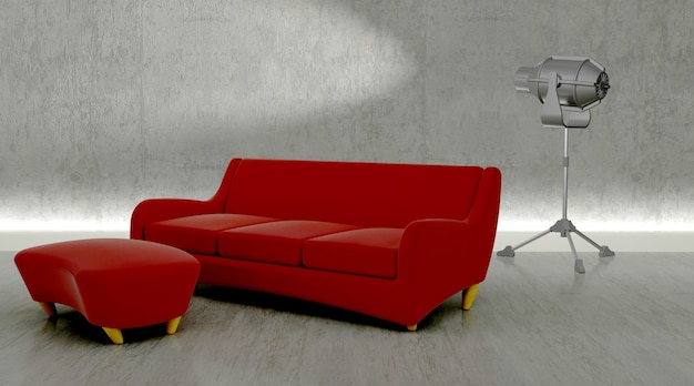 3d in der modernen Einstellung der zeitgenössischen Sofa machen