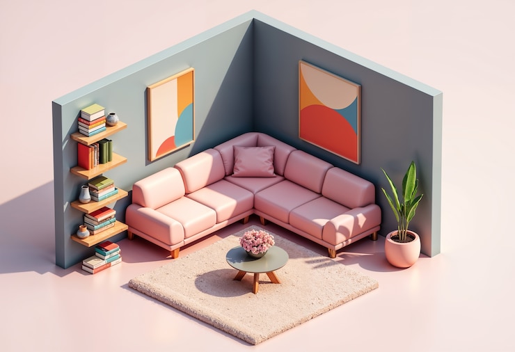 Kostenlose Foto 3d-interior-design isometrischer raum