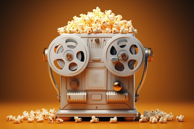 3D-Kinofilmprojektor mit Popcorn