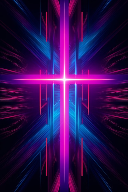 3D-Kreuz mit hellen Lichtern