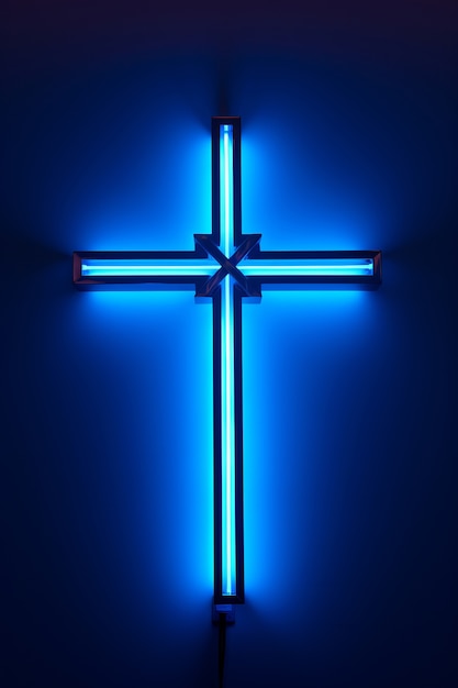 3D-Kreuz mit Neonlichtern