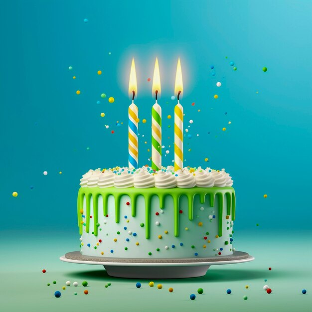 3D-Kuchen mit brennenden Kerzen oben drauf