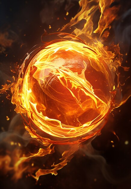 3D-Kugel im Feuer mit Flammen