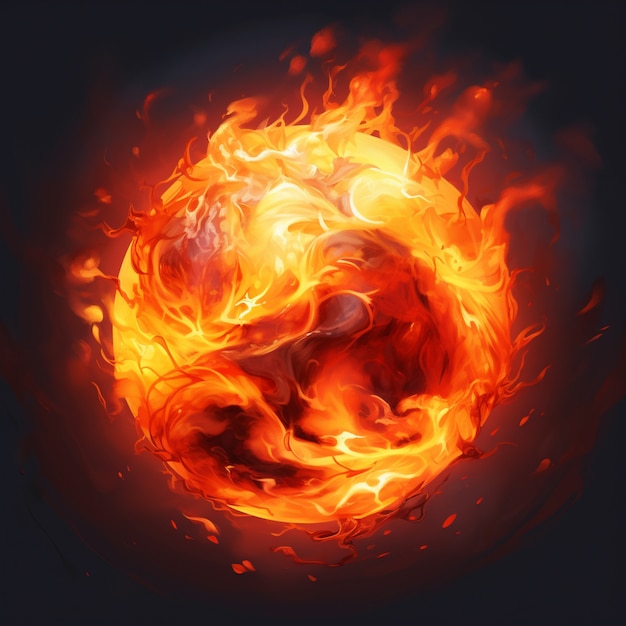 3D-Kugel im Feuer mit Flammen