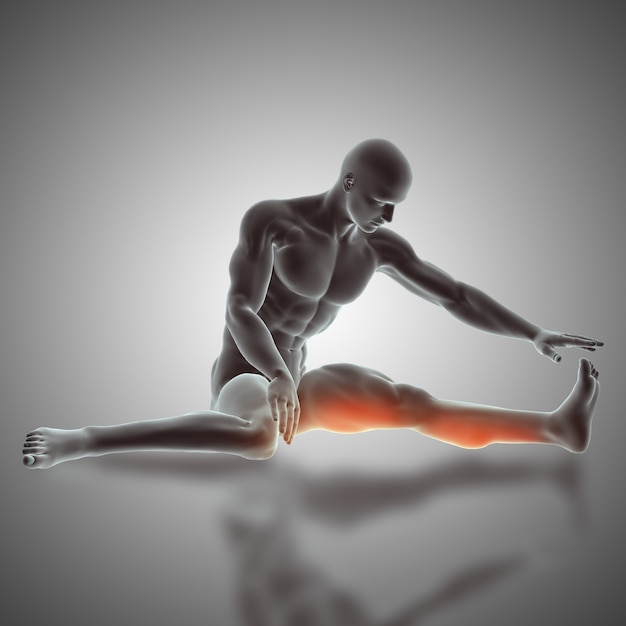 3D männliche Figur in sitzender Stretch-Pose