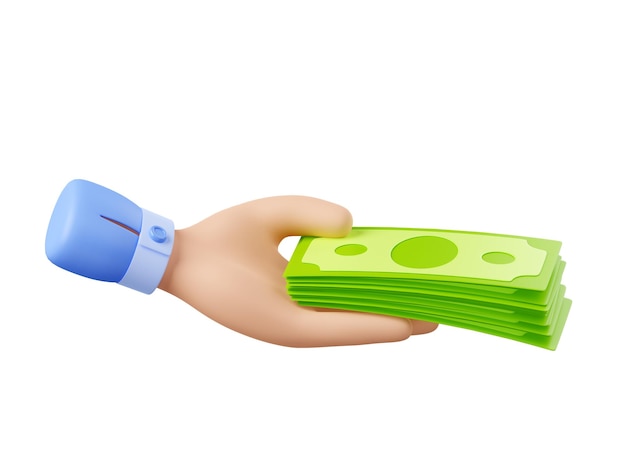 3D-Mann-Hand, die Papiergeld-Geldstapel gibt