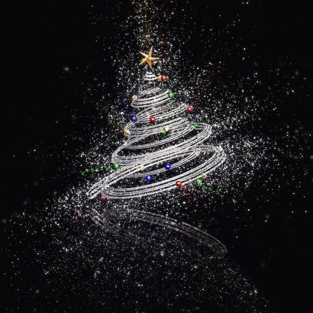3D mit einem explodierenden Glitzereffekt eines abstrakten Weihnachtsbaum machen