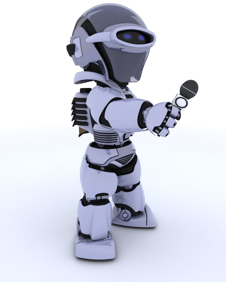 Kostenlose Foto 3d mit einem mikrofon eines roboter-reporter machen