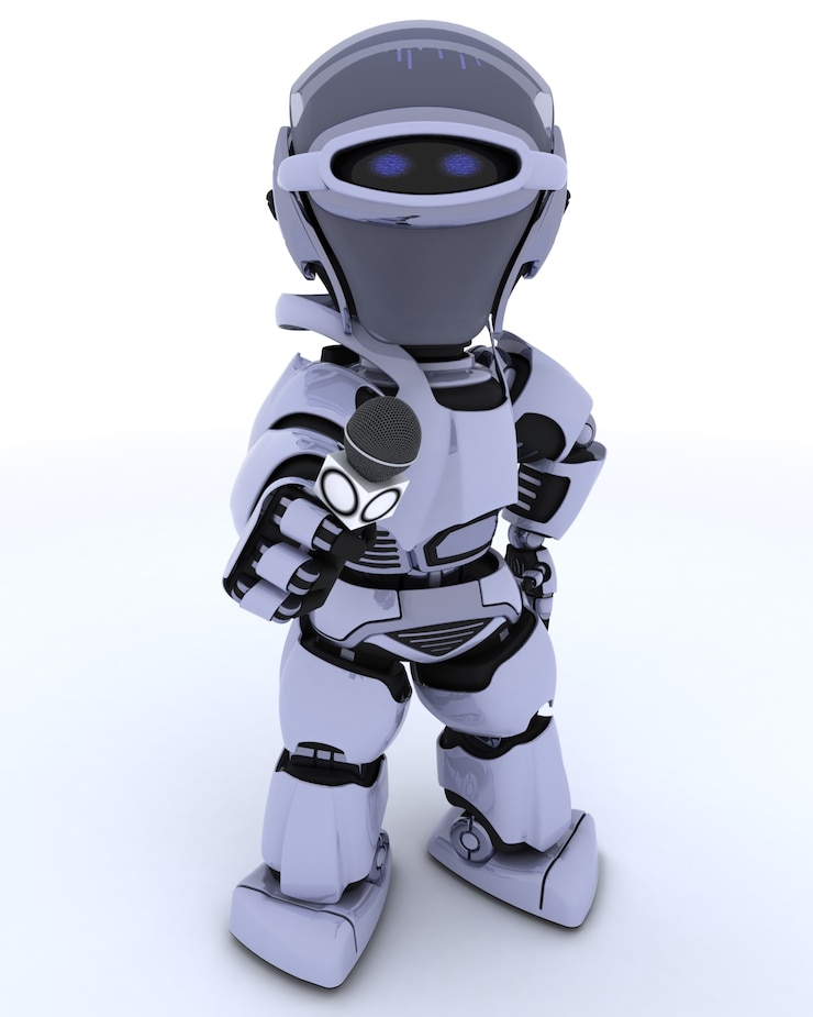 Kostenlose Foto 3d mit einem reporter-mikrofon übertragen von einem roboter