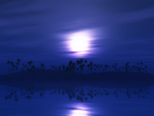 3D Palme Insel gegen einen Sonnenuntergang Himmel