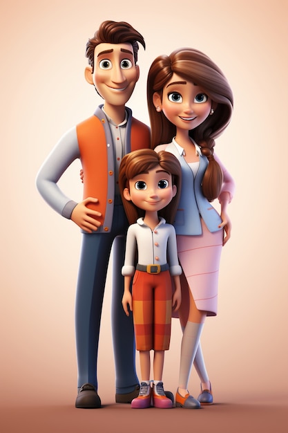 3D-Porträt einer glücklichen Familie
