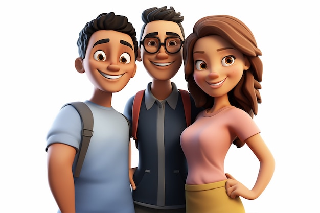 3D-Porträt glücklicher Freunde