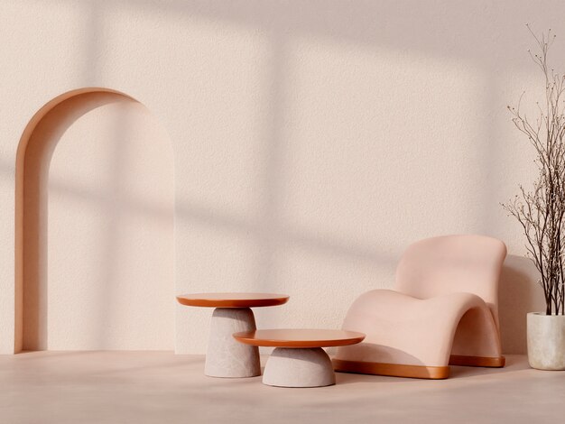 3D-Raumdekor mit Möbeln in minimalistischen Beigetönen