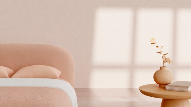 3D-Raumdekor mit Möbeln in minimalistischen Beigetönen