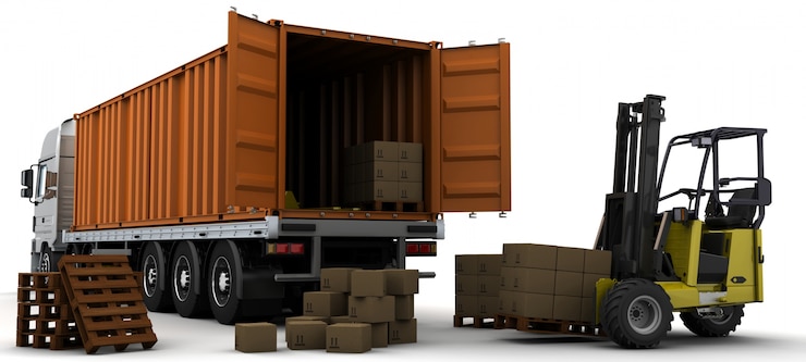 Kostenlose Foto 3d render eines frachtcontainers lieferwagen