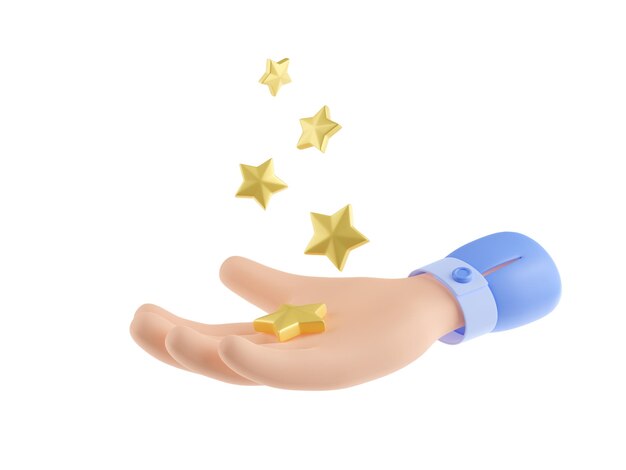 3D-Render-Hand mit goldenen Sternen Geschäftskonzept