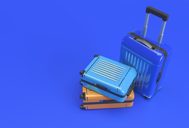 3D-Render-Koffer aus Polycarbonat auf pastellblauem Hintergrund.