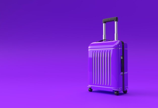 3D-Render-Koffer aus Polycarbonat auf pastellviolettem Hintergrund