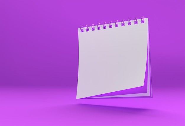 3D-Render-Notebook-Modell mit sauberem Leerzeichen für Design und Werbung, perspektivische Ansicht der 3D-Darstellung.