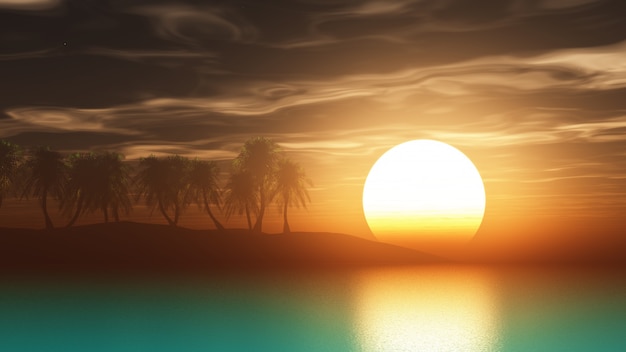3D render Palmen bei Sonnenuntergang