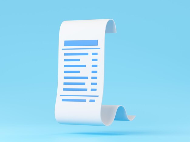 3D-Render-Symbol für Papierrechnungstransaktionsquittung