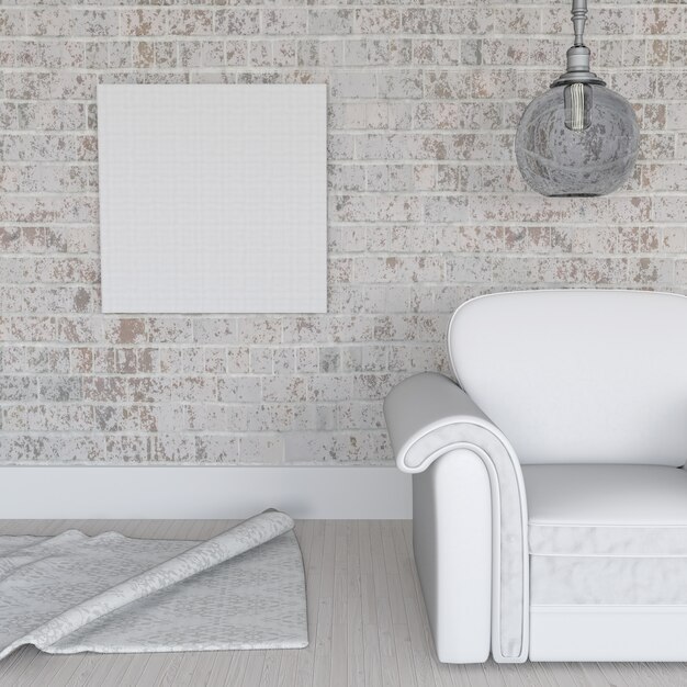 3D render von einem leeren Leinwand auf Grunge Mauer im Raum Interieur