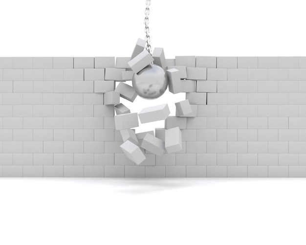 3D Render von einem Wrecking Ball Abbruch einer Wand