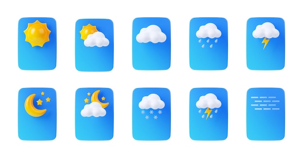 3D-Render-Wetter-App-Icons Elemente der Benutzeroberfläche