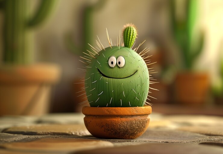 Kostenlose Foto 3d-rendering-cartoon von kaktus mit freundlichem gesicht