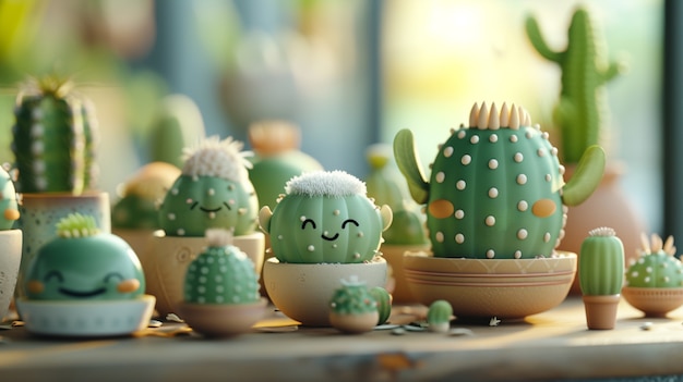 Kostenloses Foto 3d-rendering-cartoon von kaktus mit freundlichem gesicht