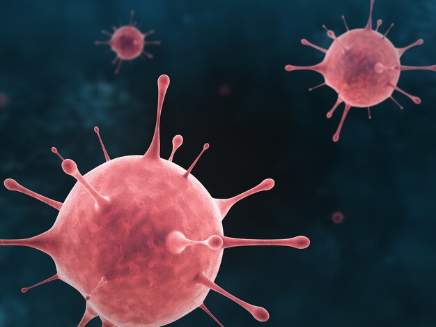 3D-Rendering der Coronavirus-Pandemie auf dunklem Hintergrund
