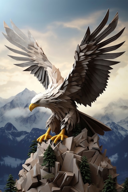 3D-Rendering des Adlers über dem Berg