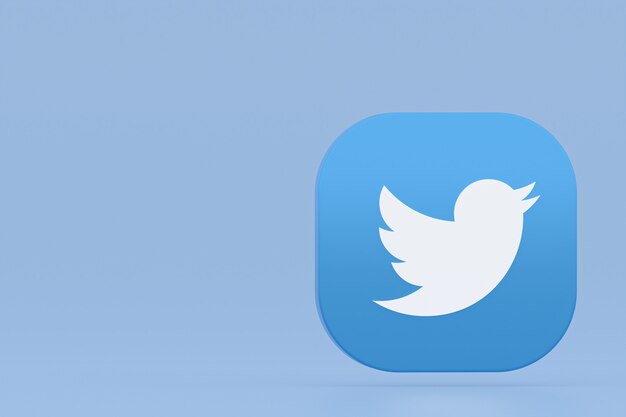 3d-rendering des twitter-anwendungslogos auf blauem hintergrund