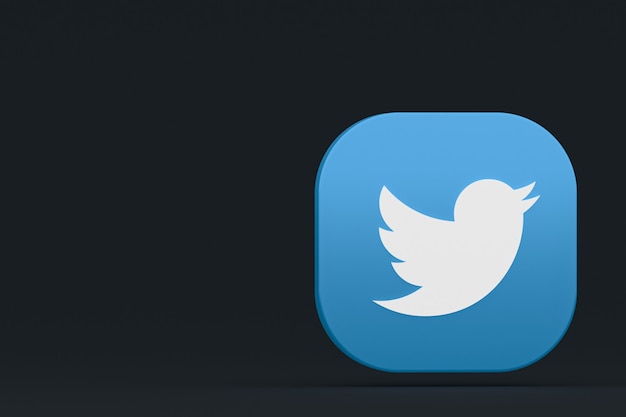3d-rendering des twitter-anwendungslogos auf schwarzem hintergrund