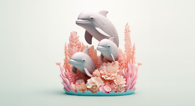 Kostenloses Foto 3d-rendering einer delfinskulptur