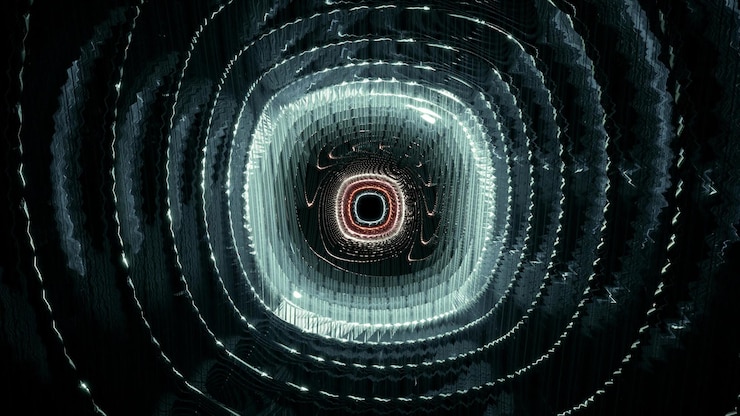 Kostenlose Foto 3d-rendering einer futuristischen scifi-tapete mit abstrakten geometrischen formen und led-laserlichtern