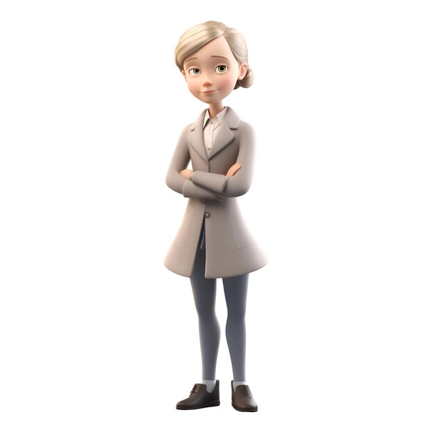 3D-Rendering einer jungen Geschäftsfrau, die isoliert auf weißem Hintergrund steht