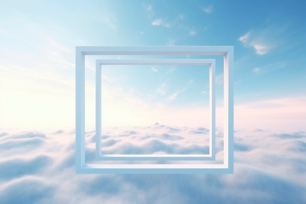 3D-Rendering einer Rechteckform über Wolken