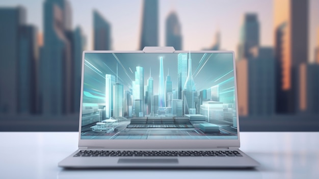 Kostenloses Foto 3d-rendering eines futuristischen laptops