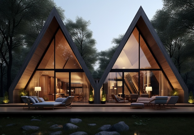 3D-Rendering eines Holzhauses