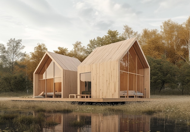 3D-Rendering eines Holzhauses