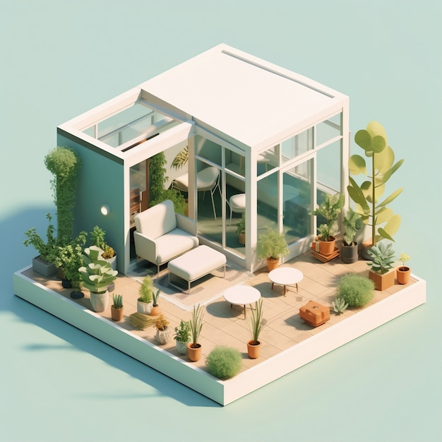3D-Rendering eines isometrischen Hauses