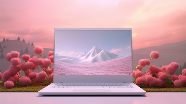 3D-Rendering eines Laptops in der Natur