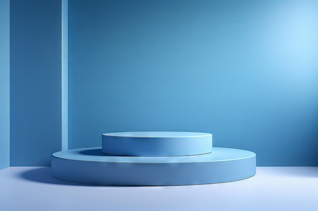 3D-Rendering eines minimalistischen hellblauen runden Podiums zur Produktpräsentation