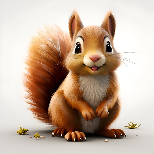 Kostenloses Foto 3d-rendering eines niedlichen eichhörnchens, das auf einem weißen hintergrund sitzt