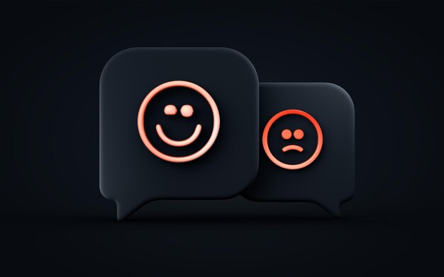 3d-rendering emotionale intelligenz skala feedback traurig glücklich lustig cartoon emoji für soziales banner