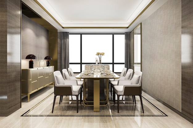 Kostenloses Foto 3d-rendering-ess-set im modernen luxus-esszimmer